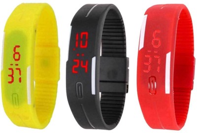 NS18 Silicone Led Magnet Band Combo of 3 Yellow, Black And Red Digital Watch  - For Boys & Girls   Watches  (NS18)