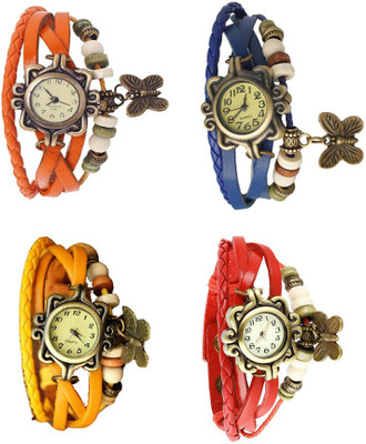 

NS18 Vintage Butterfly Rakhi Combo of 4 Orange, Yellow, Blue And Red Watch - For Women