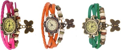 NS18 Vintage Butterfly Rakhi Watch Combo of 3 Pink, Orange And Green Analog Watch  - For Women   Watches  (NS18)