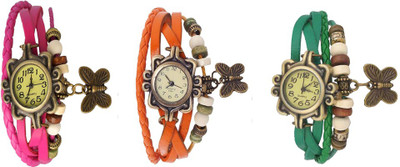 

Kissu Vintage Rakhi Watch Combo of 3 Pink, Orange And Green Watch - For Women