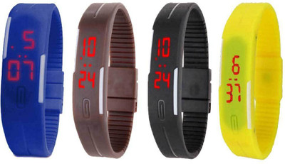 

NS18 Silicone Led Magnet Band Combo of 4 Blue, Brown, Black And Yellow Watch - For Boys & Girls