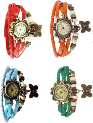 NS18 Vintage Butterfly Rakhi Combo of 4 Red, Sky Blue, Orange And Green Analog Watch  - For Women   Watches  (NS18)