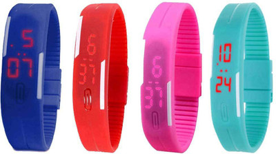 

NS18 Silicone Led Magnet Band Watch Combo of 4 Blue, Red, Pink And Sky Blue Watch - For Couple