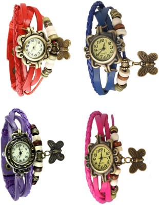 NS18 Vintage Butterfly Rakhi Combo of 4 Red, Purple, Blue And Pink Analog Watch  - For Women   Watches  (NS18)