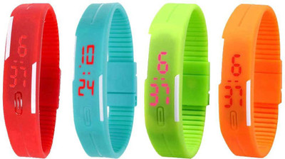 Kissu Led Magnet Band Combo of 4 Red, Sky Blue, Green And Orange Watch - For Men & Women