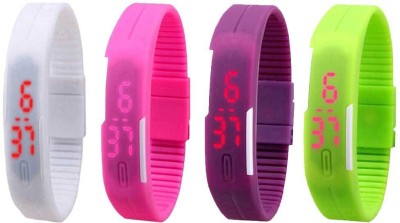 NS18 Silicone Led Magnet Band Combo of 4 White, Pink, Purple And Green Digital Watch  - For Boys & Girls   Watches  (NS18)