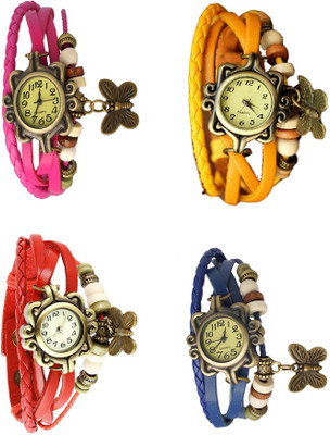 

Kissu Vintage Rakhi Combo of 4 Pink, Red, Yellow And Blue Watch - For Women