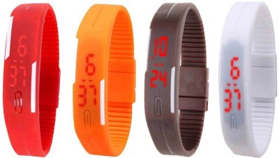 NS18 Silicone Led Magnet Band Combo of 4 Red, Orange, Brown And White Digital Watch  - For Boys & Girls   Watches  (NS18)