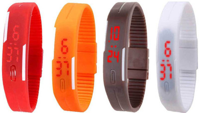 

NS18 Silicone Led Magnet Band Combo of 4 Red, Orange, Brown And White Watch - For Boys & Girls