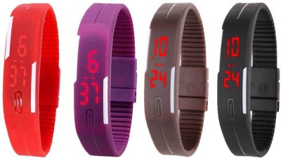 NS18 Silicone Led Magnet Band Combo of 4 Red, Purple, Brown And Black Digital Watch  - For Boys & Girls   Watches  (NS18)