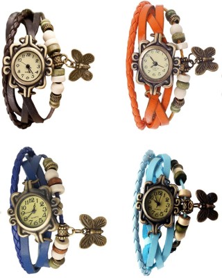 NS18 Vintage Butterfly Rakhi Combo of 4 Brown, Blue, Orange And Sky Blue Analog Watch  - For Women   Watches  (NS18)