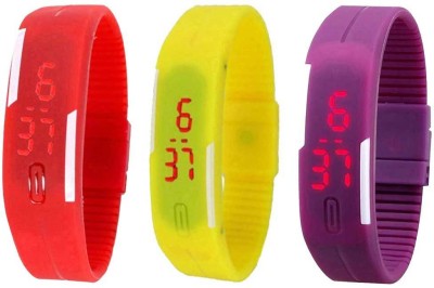 NS18 Silicone Led Magnet Band Combo of 3 Red, Yellow And Purple Digital Watch  - For Boys & Girls   Watches  (NS18)