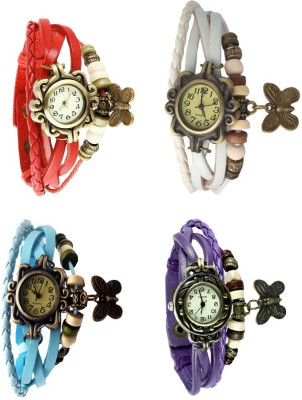 NS18 Vintage Butterfly Rakhi Combo of 4 Red, Sky Blue, White And Purple Analog Watch  - For Women   Watches  (NS18)