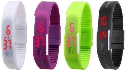 NS18 Silicone Led Magnet Band Combo of 4 White, Purple, Green And Black Digital Watch  - For Boys & Girls   Watches  (NS18)