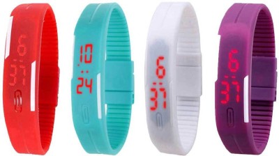 NS18 Silicone Led Magnet Band Watch Combo of 4 Red, Sky Blue, White And Purple Digital Watch  - For Couple   Watches  (NS18)