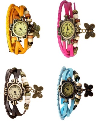 NS18 Vintage Butterfly Rakhi Combo of 4 Yellow, Brown, Pink And Sky Blue Analog Watch  - For Women   Watches  (NS18)