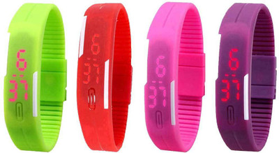 

NS18 Silicone Led Magnet Band Watch Combo of 4 Green, Red, Pink And Purple Watch - For Couple