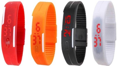 NS18 Silicone Led Magnet Band Combo of 4 Red, Orange, Black And White Digital Watch  - For Boys & Girls   Watches  (NS18)