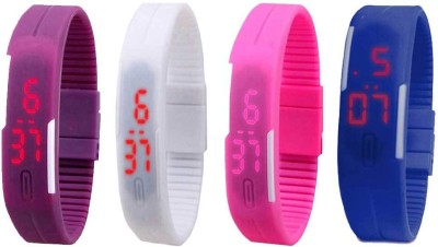 NS18 Silicone Led Magnet Band Combo of 4 Purple, White, Pink And Blue Digital Watch  - For Boys & Girls   Watches  (NS18)