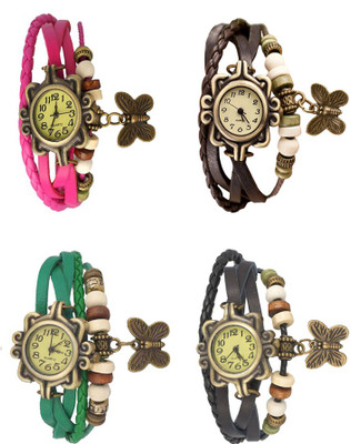 

NS18 Vintage Butterfly Rakhi Combo of 4 Pink, Green, Brown And Black Watch - For Women