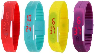 NS18 Silicone Led Magnet Band Watch Combo of 4 Red, Sky Blue, Yellow And Purple Digital Watch  - For Couple   Watches  (NS18)