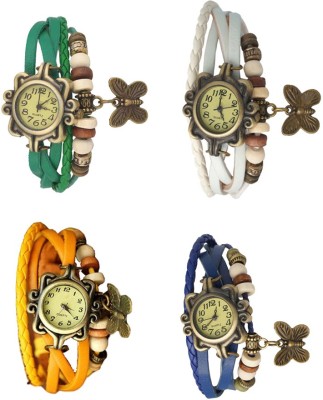 NS18 Vintage Butterfly Rakhi Combo of 4 Green, Yellow, White And Blue Analog Watch  - For Women   Watches  (NS18)