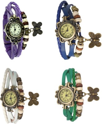 NS18 Vintage Butterfly Rakhi Combo of 4 Purple, White, Blue And Green Analog Watch  - For Women   Watches  (NS18)