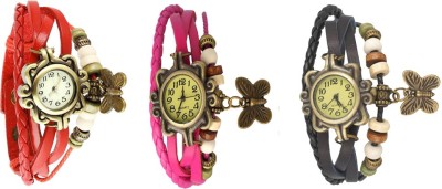NS18 Vintage Butterfly Rakhi Watch Combo of 3 Red, Pink And Black Analog Watch  - For Women   Watches  (NS18)
