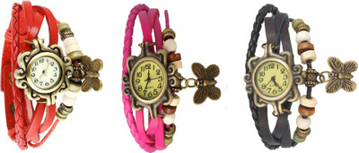 

Kissu Vintage Rakhi Watch Combo of 3 Red, Pink And Black Watch - For Women