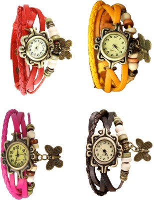 NS18 Vintage Butterfly Rakhi Combo of 4 Red, Pink, Yellow And Brown Analog Watch  - For Women   Watches  (NS18)