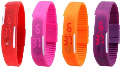 NS18 Silicone Led Magnet Band Watch Combo of 4 Red, Pink, Orange And Purple Digital Watch  - For Couple   Watches  (NS18)