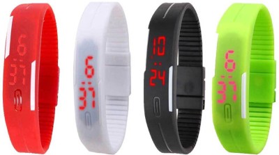 NS18 Silicone Led Magnet Band Combo of 4 Red, White, Black And Green Digital Watch  - For Boys & Girls   Watches  (NS18)