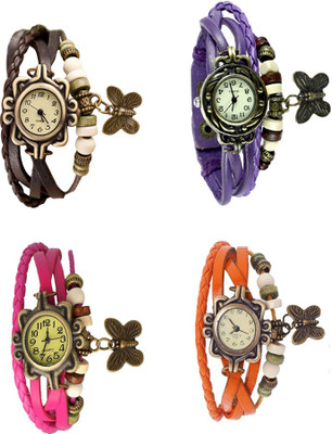 

Kissu Vintage Rakhi Combo of 4 Brown, Pink, Purple And Orange Watch - For Women