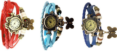 View NS18 Vintage Butterfly Rakhi Watch Combo of 3 Red, Sky Blue And Blue Analog Watch  - For Women Wrist Watches Price Online(NS18)