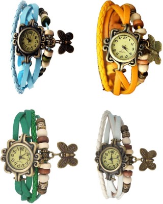 NS18 Vintage Butterfly Rakhi Combo of 4 Sky Blue, Green, Yellow And White Analog Watch  - For Women   Watches  (NS18)