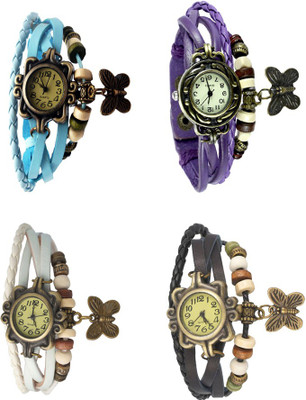 

Kissu Vintage Rakhi Combo of 4 Sky Blue, White, Purple And Black Watch - For Women
