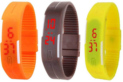 

Kissu Led Magnet Band Combo of 3 Orange, Brown And Yellow Watch - For Men & Women