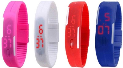 NS18 Silicone Led Magnet Band Combo of 4 Pink, White, Red And Blue Digital Watch  - For Boys & Girls   Watches  (NS18)