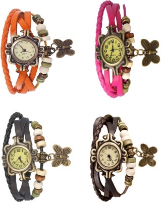 NS18 Vintage Butterfly Rakhi Combo of 4 Orange, Black, Pink And Brown Analog Watch  - For Women   Watches  (NS18)