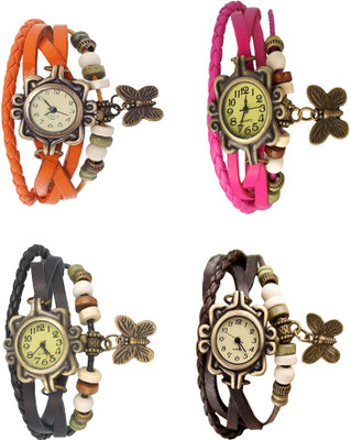 View NS18 Vintage Butterfly Rakhi Combo of 4 Orange, Black, Pink And Brown Analog Watch  - For Women Wrist Watches Price Online(NS18)