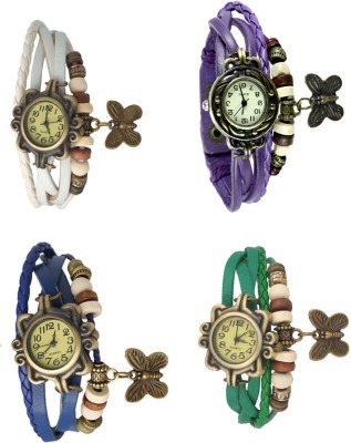 NS18 Vintage Butterfly Rakhi Combo of 4 White, Blue, Purple And Green Analog Watch  - For Women   Watches  (NS18)