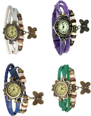 

NS18 Vintage Butterfly Rakhi Combo of 4 White, Blue, Purple And Green Watch - For Women
