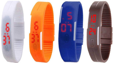 

NS18 Silicone Led Magnet Band Combo of 4 White, Orange, Blue And Brown Watch - For Boys & Girls