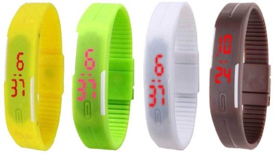 NS18 Silicone Led Magnet Band Combo of 4 Yellow, Green, White And Brown Digital Watch  - For Boys & Girls   Watches  (NS18)