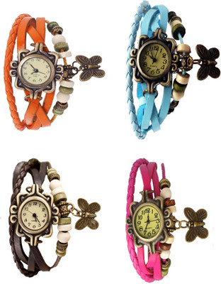 

Kissu Vintage Rakhi Combo of 4 Orange, Brown, Sky Blue And Pink Watch - For Women