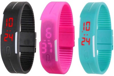 NS18 Silicone Led Magnet Band Combo of 3 Black, Pink And Sky Blue Digital Watch  - For Boys & Girls   Watches  (NS18)