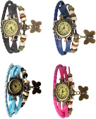 NS18 Vintage Butterfly Rakhi Combo of 4 Black, Sky Blue, Blue And Pink Analog Watch  - For Women   Watches  (NS18)