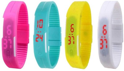 NS18 Silicone Led Magnet Band Combo of 4 Pink, Sky Blue, Yellow And White Digital Watch  - For Boys & Girls   Watches  (NS18)