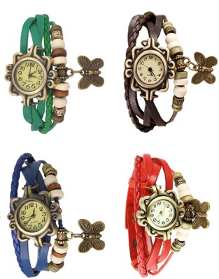 NS18 Vintage Butterfly Rakhi Combo of 4 Green, Blue, Brown And Red Analog Watch  - For Women   Watches  (NS18)