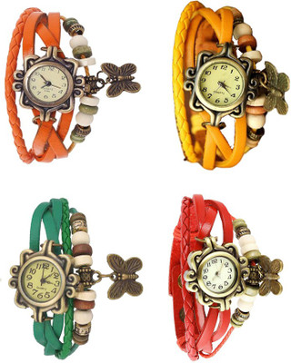 

Kissu Vintage Rakhi Combo of 4 Orange, Green, Yellow And Red Watch - For Women